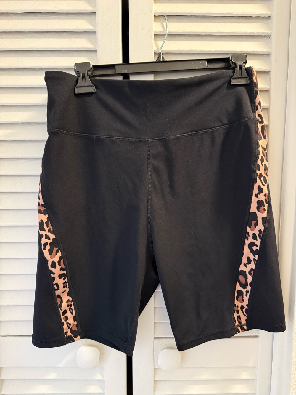 Black Biker/Athletic Shorts with Leopard Side Panels - Women’s size XL